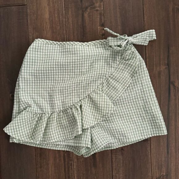Love Squared Other - Love Squared Girl Green Checkered Ruffle Tie Wrap Skort Girls 12